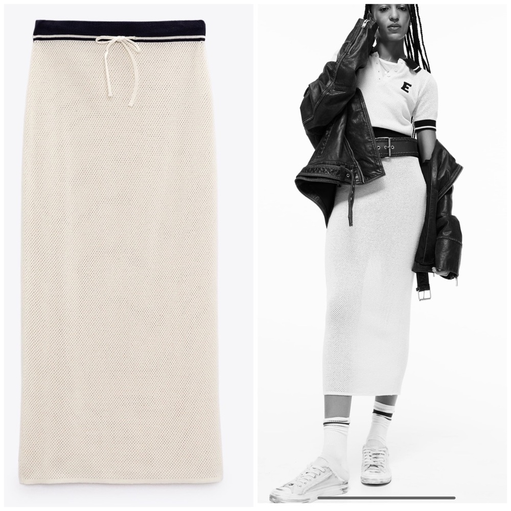 Zara sporty mesh semi sheer midi skirt, adjustable waist